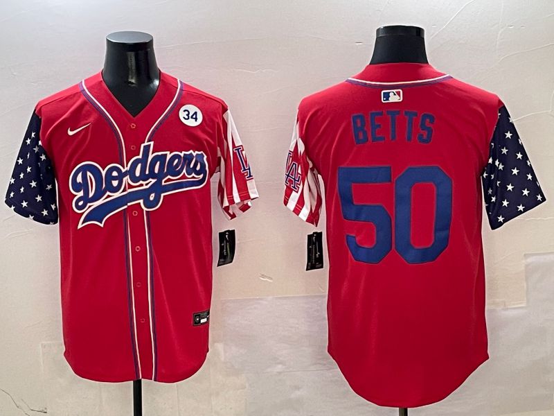 Men Los Angeles Dodgers #50 Betts Red a generation of national flags Joint name 2025 Nike MLB Jersey style 9->los angeles dodgers->MLB Jersey